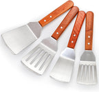 4 Pack Stainless Steel Spatula Set, 2 Sizes Metal Spatulas for Kitchen Use, Hevy Duty Solid & Slotted Turner with Wooden Handle, Flat Top Grill Spatula for Egg, Hamburger, Fish, Cooking, BBQ