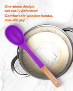 Large Silicone Cooking Spoons, Nonstick Solid Wooden Handle Spoon, Heat Resistan Silicone Kitchen Spoons for Cooking, Serving, Basting, Mixing, 13.2inch (BERRY)