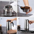 Coffee Maker 4 Cup Moka Pot Stainless Steel Percolator coffee pot Espresso Maker, Compatible with Gas, Electric, Ceramic, and Induction stovetops(6.6 fl oz/200 ml)