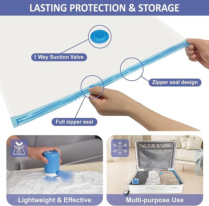 Cozy Essential 15 Pack Travel Vacuum Storage Bags with Portable Electric Pump, Suitase Vacuum Seal Space Saver Bags for Clothing and Luggage Compression
