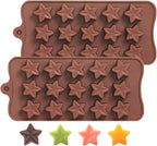 Small Star Chocolate Molds Silicone, Food Grade Silicone Candy Molds for Bite Size Gummy/Jelly/Fruit Snacks, 15 Cavities Mini Star Mold for Soap/Candle/Wax Melt, 2 Pcs