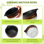 Matcha Whisk Set, Ceramic Matcha Set Desert Series, Matcha Bowl, Matcha Whisk and Holder, Bamboo Scoop, Scoop Rest, Sifter and Tea Towel 7 Pcs Matcha Kit for Birthday Christmas Gift (Matte Black)