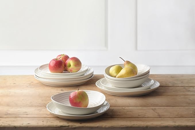 Portmeirion Sophie Conran White Coupe Dinner Plate Set of 4-10.5 Inch Porcelain Plates, Durable Dinnerware, Microwave Dishwasher Freezer & Oven Safe Tableware for Kitchen & Casual Dining