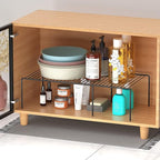 Kitchen Cabinet Expandable Shelf Organizers Set of 4, Adjustable Metal Wire Pantry Storage Shelves, Plate Dish Organizer Rack for Cabinets, Cupboard, Counter, Freezer, Countertop, Black