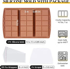 2 Pcs Chocolate Bar Molds Deep Large Chocolate Molds Silicone Break Apart Thick Silicone Molds for Candy Bar, With 100 Pcs Bags and 1 Pc Scraper Set (10 Snap）