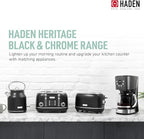 Haden Heritage 4 Slice Wide Slot Stainless Steel Toaster Bundled with 12 Cup Programmable Drip Coffee Maker Coffee Machine, Black & Chrome