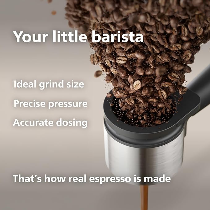 Philips Baristina Espresso Machine+Milk Frother Bundle. Real espresso. Compact coffee machine, portafilter, grinder, Cafe Crema. Dairy & Non-Dairy Milk foam. Hot & Cold. Easy Clean. White (BAR303/00)