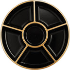PLASTICPRO 6 Sectional Round Plastic Serving Tray/Platters Black & Gold Pack of 2