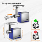 Electric Meat Grinder, Sausage Stuffer Maker 450W(3000W Max) Food Grinder with Blade & 3 Plates, Sausage Stuffer Tubes & Kubbe Kit, Stainless Steel Heavy Duty Meat Mincer Machine for Home Kitchen Use