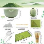 Matcha Whisk Set, 7 Pcs Matcha Set Includes Bowl, Whisk, Holder, Sifter, Bamboo Scoop, Spoon Rest and Tea Towel - Matcha Kit for Matcha Lovers (Mottled Green)