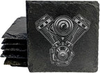 Rev Up Your Ride: V-Twin Engine Coasters for Bikers - Square Slate - Set of 4