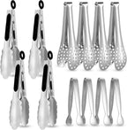 CHENGU12 Pack Stainless Steel Tongs 4/5/7inches Food Serving Clip Kitchen Cooking Tongs High Heat Resistant Clips for Cooking Non Stick Locking Grip for Ribs, Steak and Grill Salad