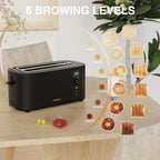Toaster 4 Slice Long Extra Wide Slot 1.5" with Countdown Timer, 6 Browning Settings, Built-in Warming Rack, Bagel/Cancel/Defrost Functions, Removable Crumb Tray-Matteblack