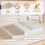 Domax Bamboo In-drawer Knife Block - Knife Drawer Organizer Insert Large Handle Steak Knife Holder, Kitchen Drawer Knife Organizer Fits for 16 knives and 1 Sharpening Steel (Not Included), White