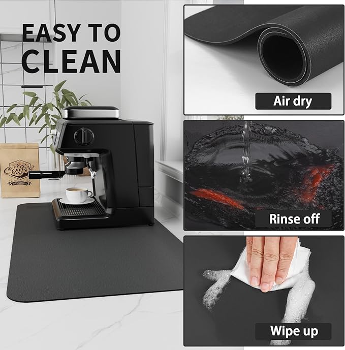 Coffee Mat - Absorbent Hide Stain Rubber Backed Dish Drying Mat for Kitchen Counter - Bar Mats for Countertops Accessories Fit Under Coffee Maker Espresso Machine