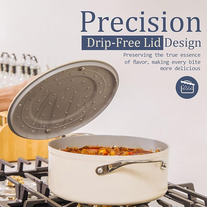 3.5QT Nonstick Ceramic Sauce Pan with Lid 8" Soup Pot Even Heat Distribution, Non Toxic PFAS-Free Healthy Cooking Pot for All Stovetops (Induction/Gas/Electric) Oven Safe 500°F, Navy Blue