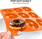 Large Silicone Donut Pan for Baking, 9 Cavity Non-Stick Food Grade Silicone Donut Molds, Doughnut Pan and Bagel Pans for Baking & Kitchen, BPA Free 11.2 x 11.1 Inches, Dishwasher Safe - Orange
