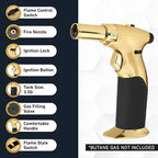 Dual Flame Butane Torch Gun - Refillable Luxury Hand Held Mini Blow Torch for Cooking, Creme Brulee, Soldering, Welding, & Resin Art - Adjustable Flame with Ignition Lock - Gold Black by inZaynity