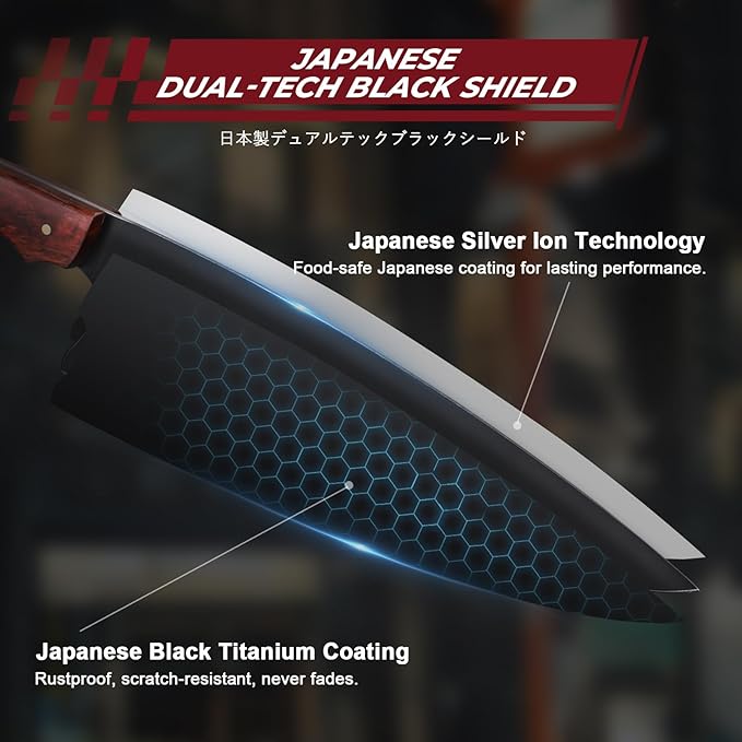 Japanese Chef Knife 8 Inch - Kitchen Knife Forged from a Single Piece of High Carbon ATS-34 Steel, Full-Tang Cooking Knife with Walnut Handle for Meat and Vegetables, Ideal Gift