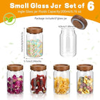 Small Glass Jars with Airtight Lid Spice Jar Round Food Storage Canister Clear Glass Seasoning Containers Jar for Pantry Sugar Tea Coffee Bean Spice Nuts Cookies Bath Salts (6 * 200ml(6.76oz))