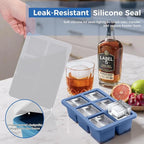 mossime Silicone Ice Cube Tray: 4pack Square Whiskey Large Ice Cube Molds - Old Fashioned Ice Cube Trays with Lid - 2inch Easy Release Big Freezer Mold for Cocktail Baby Food Soup & Juice