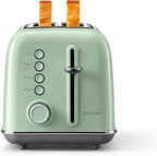 BUYDEEM DT620 2-Slice Toaster, Extra Wide Slots, Retro Stainless Steel with High Lift Lever, Bagel and Muffin Function, Removal Crumb Tray, 7-Shade Settings,Cozy Greenish