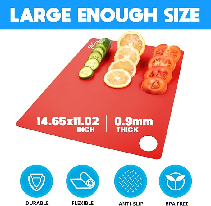 GoodLuck 10 Pieces Flexible Cutting Boards with Hanging Hole, BPA Free Plastic Cutting Boards for Kitchen, Non Slip Cutting Mat for Meat and Vegetables