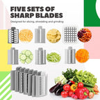 6-in-1 Rotary Cheese Grater with 12 Blades Hand Crank Food Grater Vegetable Slicer with Suction Base, 360° Rotating Handle and Safety Push Cup Multi Blade Shredder Chopper to Dice for Kitchen