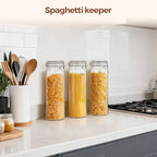 ComSaf 60oz Airtight Glass Jars Set of 3 with Lids Food Storage Jar Round - Tall Spaghetti Container with Clear Preserving Seal Wire Clip Fastening, Pasta jar for Kitchen Canning, Nut,Oat, Dry Goods