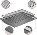 Baking Sheet with Rack Set - 3 Baking Sheets + 3 Cooling Racks, Carbon Steel Cookie Sheets & Cooling Racks in Multiple Sizes, Thickened & Warp-Resistant, Dishwasher Safe