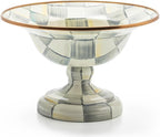 MACKENZIE-CHILDS Enamel Compote, Cute Enamel Pedestal Serving Dish or Decorative Bowl, Small, Gray-and-White Sterling Check