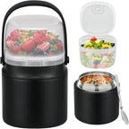 2 - in - 1 Soup Thermo for Hot Food 14oz with Snack Box Container Leak Proof Insulated Lunch Container Kids and Adults Stainless Steel Double Wall Vacuum Wide-mouth Thermal with Spoon and Handle