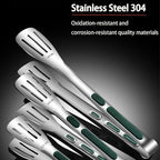 Stainless Steel Kitchen Tong Set - Anti-Slip Heat-Resistant Grip, Widened 3-Line Slotted Heads for Easy Clamping (Steaks, BBQ, Pasta, Salads), Easy Clean for Versatile Use Set of 3-6" 9" 11", Green