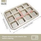 Beasea Brownie Pan with Dividers, 2 Set Gold All Edges Square Cupcake Brownie Pans 12 Mini Cavity Non Stick Baking Carbon Steel Bread Mold Small Edge 3x4 Individual Cutter Sheet Tray for Cake Oven