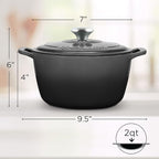 Signature Enameled Cast Iron Dutch Oven, Non-Stick Serving Pot with Tight Fitting Lid for Perfect Roasting, Baking, Sauteing, and Bread Making | 2Q (1.9L) - Oyster Grey