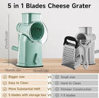 Rotary Cheese Grater Hand Crank, 5 in 1 Mandoline Vegetable Slicer - 5 Sets of Blades,Strong Suction Base&Easy to Clean - Kitchen Cheese Grater Shredder with Handle for Fruit,Vegetable,Nuts
