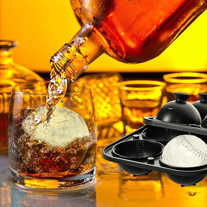 2 Pack Baseball Ice Cube Mold 2.1 Inch Large Silicone Baseball Ice Cube Molds Fun Shapes Craft Sphere Ice Molds Novelty Christmas Gifts for Men Women Cocktails, Bourbon,Brandy, Whiskey(2, Baseball)