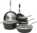 Sur La Table Kitchen Essentials Cool Commune Hard Anodized 10 Piece PFA Free Ceramic Non stick Interior Forged Durable Aluminum Pots and Pans Cookware Set - Black - Induction Compatible