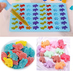 Mini Silicone Gummy Bear Molds (0.7 Inch Bite-Sized) - Non-Stick Chocolate & Candy Mold for Kids, Includes Dinosaur, Bear, Hearts & Donut Shapes (201 Cavities) - 4 Pieces + 3 Droppers By ENBRWAS
