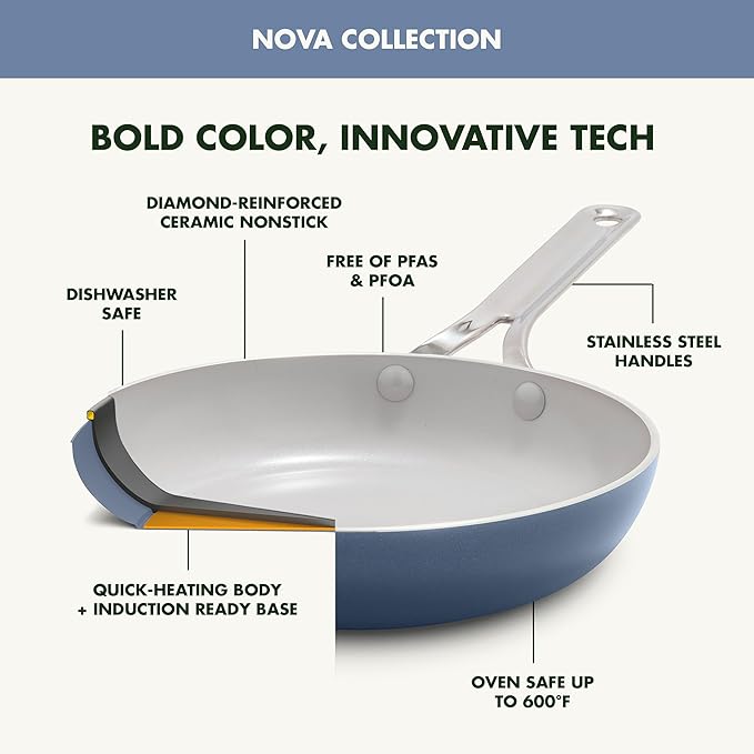 GreenPan Nova 8" Frying Pan Skillet, Oprah’s Favorite Things 2024, Ceramic Nonstick Cookware, PFAS Free, Toxin-Free, Induction Suitable, Dishwasher & Oven Safe, Durable, Easy Clean, Ocean Blue