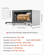 VEVOR Commercial Convection Oven, 4.24 cu.ft Conventional Countertop Oven for Full-Size Pans, Electric Convection Ovens with 4 Racks, 360° Hot Air Circulation, for Bakery, Restaurant & Pizza Shop