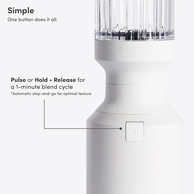 The Beast Mini Blender | Mini Countertop Kitchen Blender | Blend Smoothies and Shakes, Dressings, Sauces, Dips | Straw Cap and Straws Included | 600W (Cloud White)