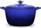 Signature Enameled Cast Iron Dutch Oven, Non-Stick Serving Pot with Tight Fitting Lid for Perfect Roasting, Baking, Sauteing, and Bread Making | 10Q (9.5L) - Indigo Blue