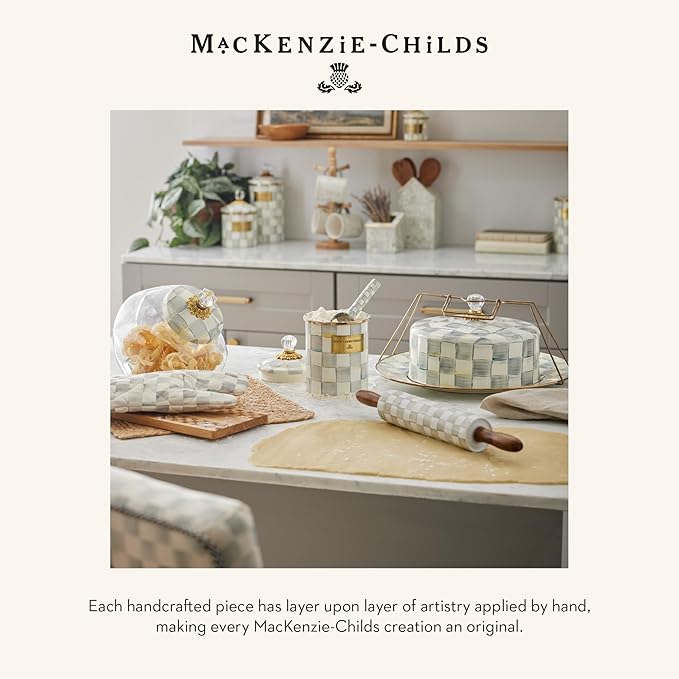 MACKENZIE-CHILDS Supper Club 3-Piece Place Setting, Fork, Spoon, and Knife Dinner Flatware Set, Gray-and-White Sterling Check
