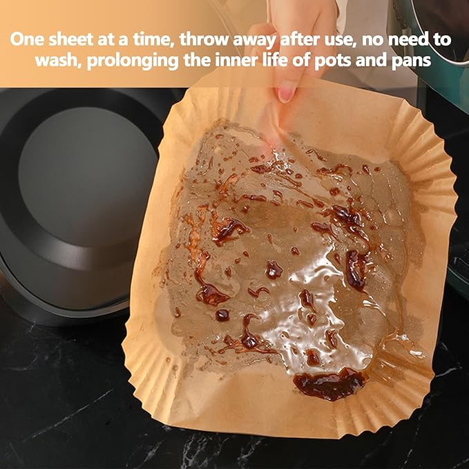 7.5 Inch Air Fryer Liner Disposable, 400Pcs Air Fryer Paper Liners, Oil-Proof & High-Temperature Resistant Parchment Baking Paper for Air Fryer, Microwave and Oven（Bottom Is 6.3 Inch）