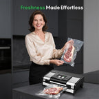 Fully Automatic Vacuum Sealer, 95Kpa Powerful Food Vacuum Sealer Machine, Auto Dry-Wet Detection | Bag Cutter | 2 Rolls Bags | Effortless Operation, Silver - Black