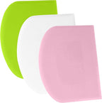 SURDOCA Dough Scraper Bench Scraper - 3P 4.7x3.7" Plastic Flexible Bowl Scraper, Sharp Edge & Angles Cake Scraper. Non-Slip Bakeware Decorating Tools Sculpting & Modeling Tools - Pink+White+Green