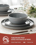 Famiware Milkyway Dinnerware Sets, 24 Piece Dish Set, Plates and Bowls Sets for 8, Dark Gray