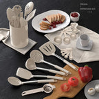 Large Silicone Cooking Utensils Set - Heat Resistant Kitchen Utensils,Turner Tongs,Spatula,Spoon,Brush,Whisk,Stainless Steel Silicone Cooking Tool for Nonstick Cookware,Dishwasher Safe (Khaki)