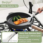 Beijiyi Stainless Steel Spatulas, 2 Pcs Metal Spatula Set for Cooking with Silicone Handle, Heavy Duty Turner for Cast Iron Skillet, Flat Top Grills, Kitchen Utensils for Steak, Pancake, Smash Burger
